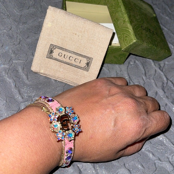 Gucci Jewelry - Preloved Gucci Crystal n leather pink GG wrap bracelet comes with box n dust bag